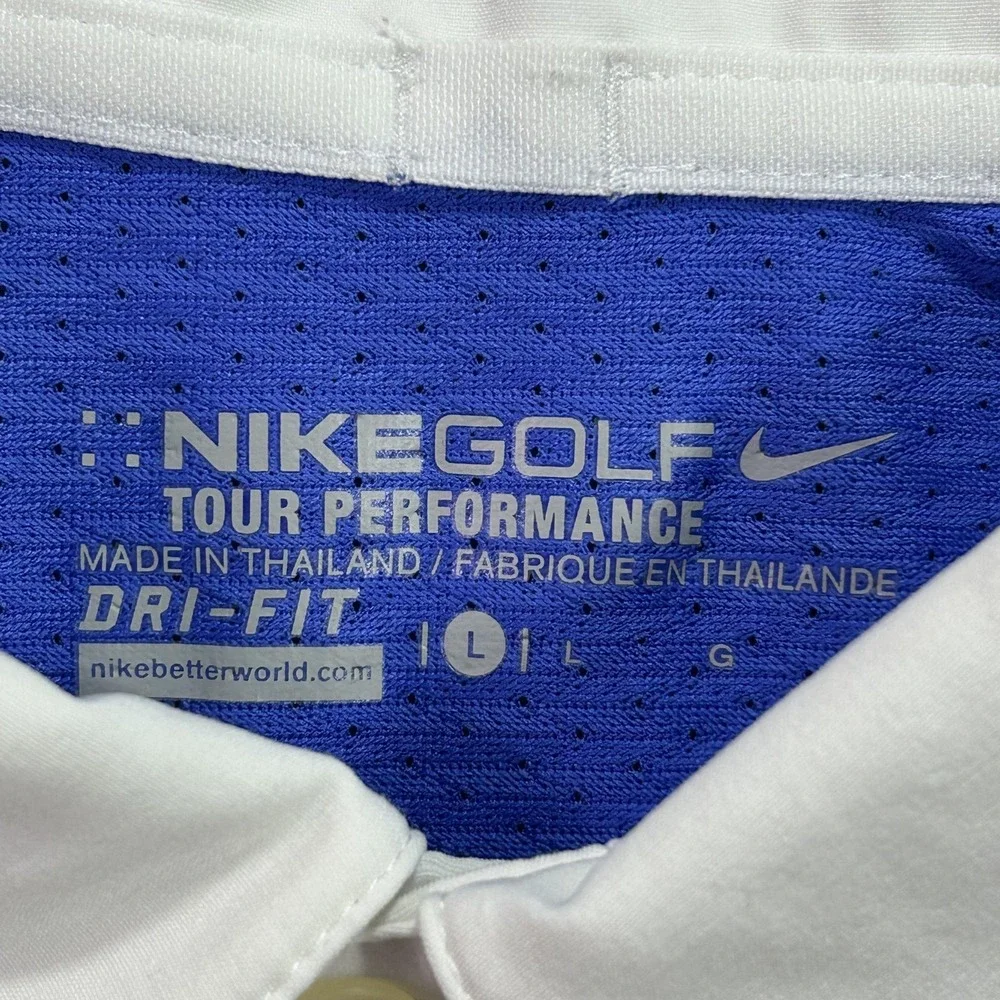 Nike Golf Tour‎ Performance Polo Shirt Mens Large White Blue Dri-FIT Mesh 508323